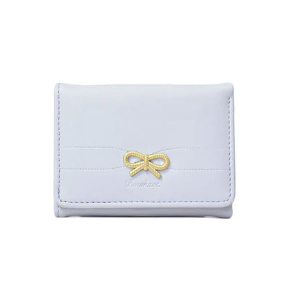 Fashion Wallets Girls Cute Bow Small Wallet Aesthetic Card Holder Classic Three Fold Purse For Women Student Simple Coin Pouch