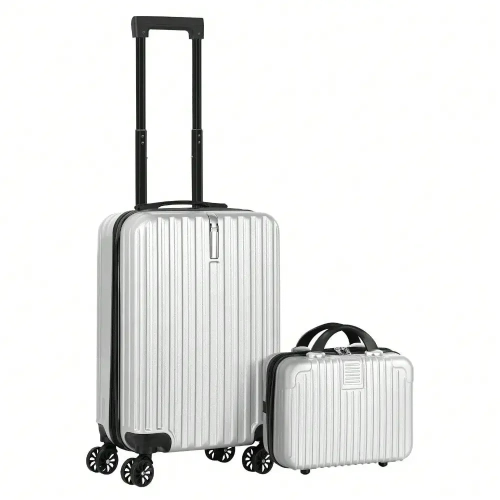 2-Piece Carry-On Luggage Set Hardside Suitcase Spinner W/ Cosmetic Bag (14"+20")