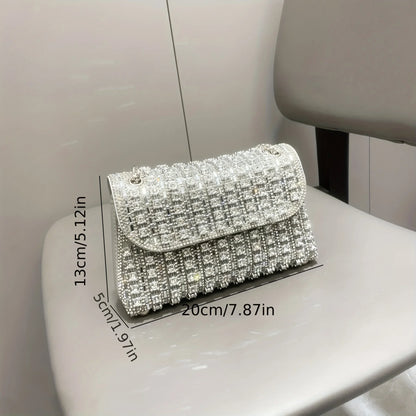 Crystal Rhinestone Evening Clutch Purse For Women, Sparkly Chain Shoulder Crossbody Bag, Elegant Handbag For Party Prom Banquet