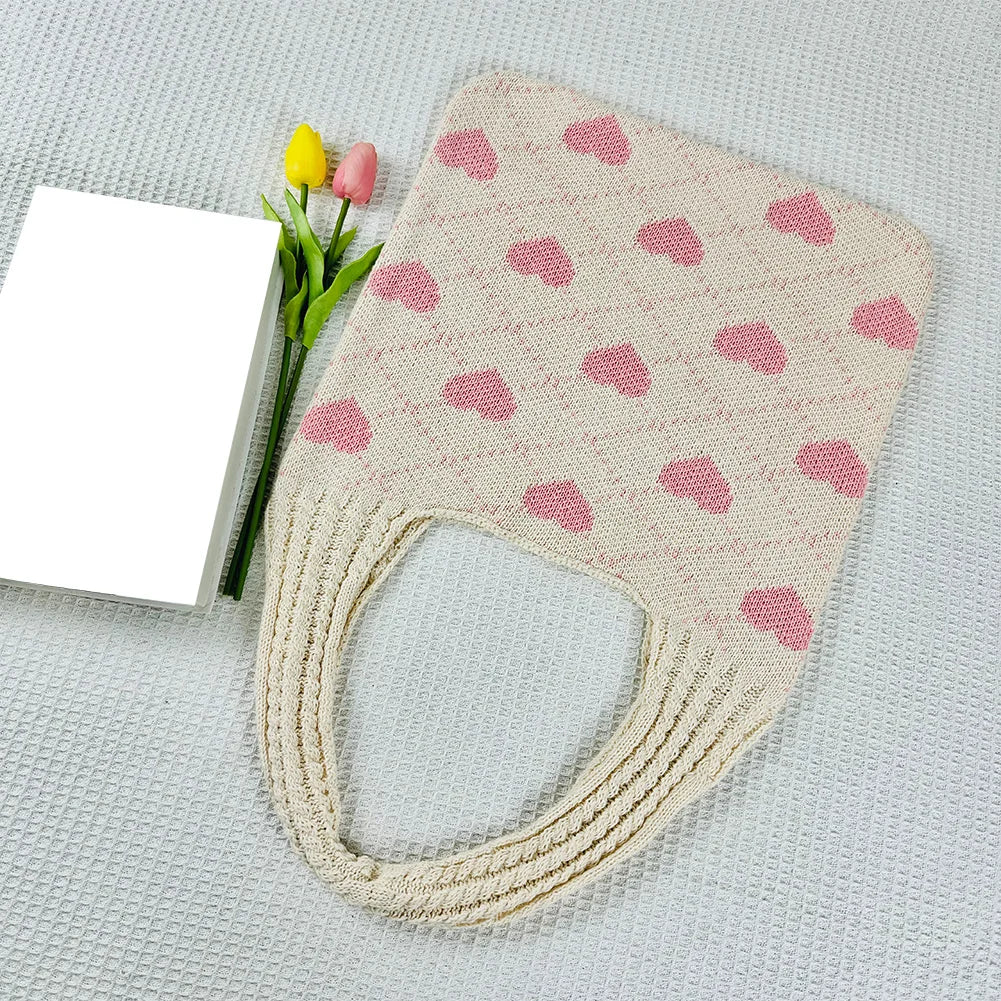 Summer Beach Bag for Women Heart Pattern Handbag Large Capacity Shoulder Bag Tote Bag for Vacation Travel