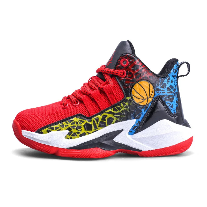 Children High-Top Breathable Basketball Sneakers Non-Slip Sole All-Season Sports Shoes for Kids