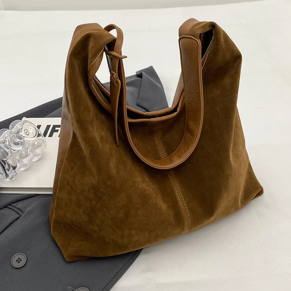 Women Suede Hobo Bag Magnetic Closure Tote Bag Large Capacity Retro Handbag Purse for Work Travel