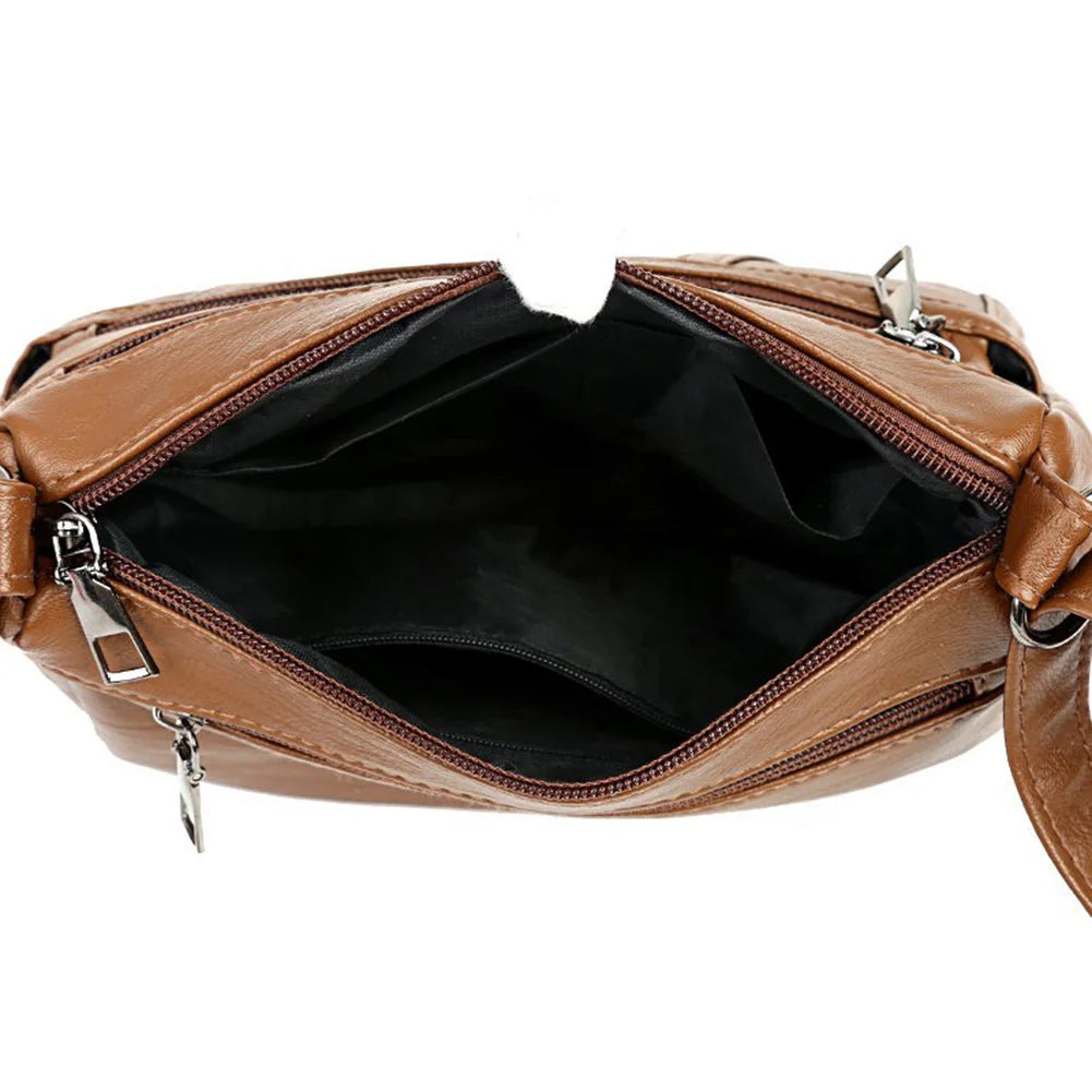 Youth Ladies Simple Versatile Bag Women PU Leather Messenger Bag Mother Solid Handbag Crossbody Multi-pocket Purse