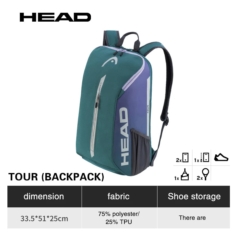 Genuine HEAD Tennis Bag Tour Team Tennis Racket Backpack Male Multifunctional Sports Bag Female Tenis Padel Racket Bag Badminton