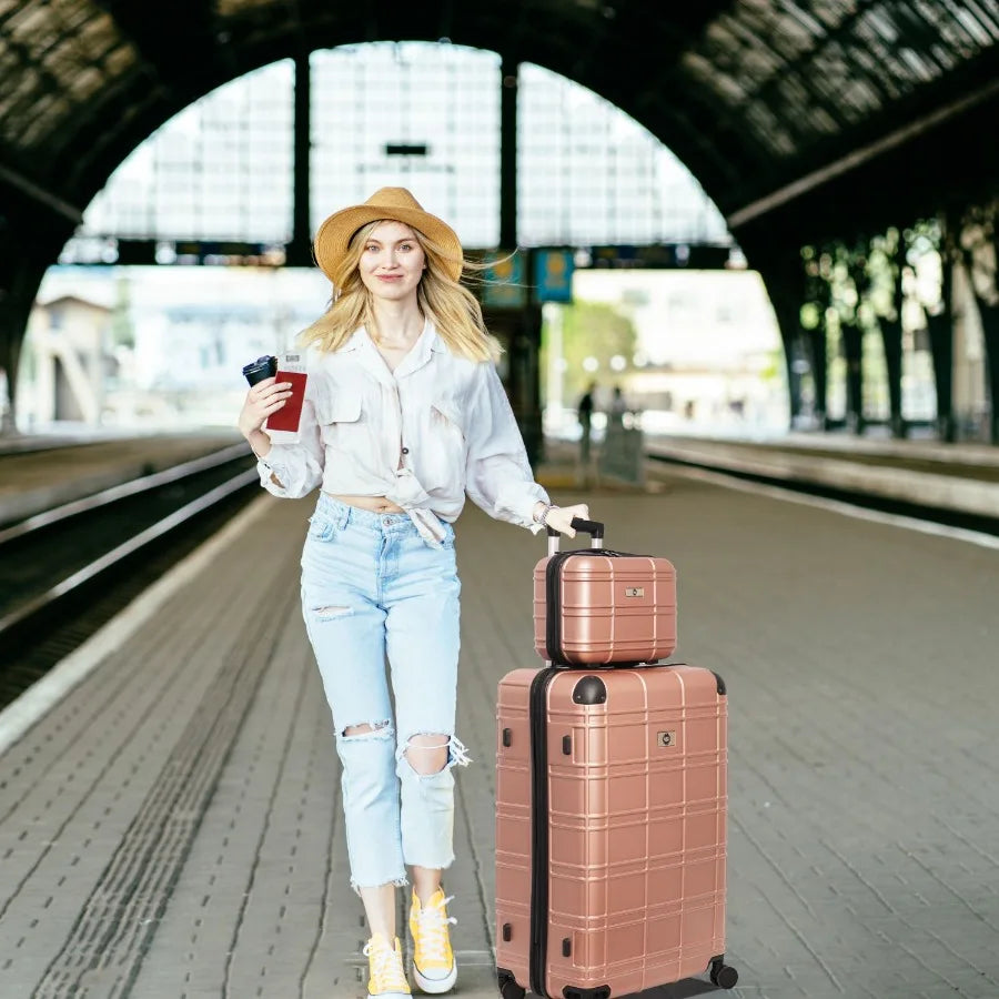 Luggage Sets ABS+PC Hardshell 4pcs Luggage Hardside Lightweight Durable Suitcase sets Spinner Wheels Suitcase with TSA Lock 12