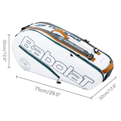 Babolat Wimbledon White Tennis Bag For Women Men With Shoe Compartment Tennis Backpack 6 Pack Professional Sports Bag