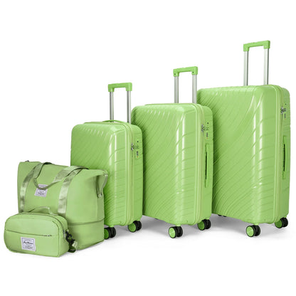 Luggage Sets 5 Piece, PP Hardshell Suitcase Sets with Bags, Carry on Checked Luggage with Spinner Wheels TSA Lock, Lig
