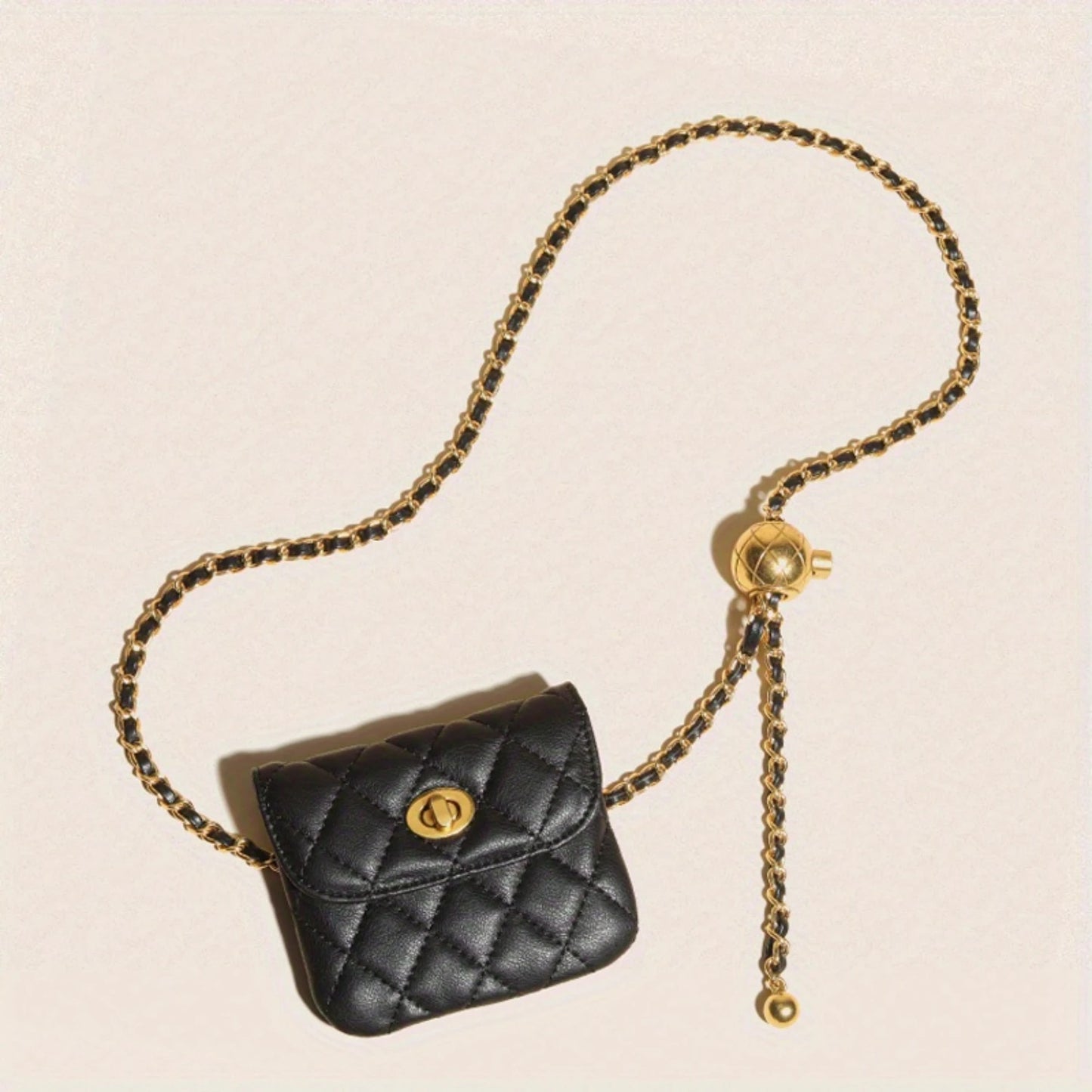 Women's Argyle Quilted Waist Purse in Fashionable Faux Leather - Stylish Chain Belt Bag Fanny Pack