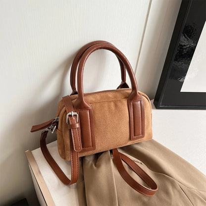 Women Suede Tote Bag Adjustable Strap Crossbody Bag with Multi-Pockets Handbag Zipper Satchel Bag for Work Travel
