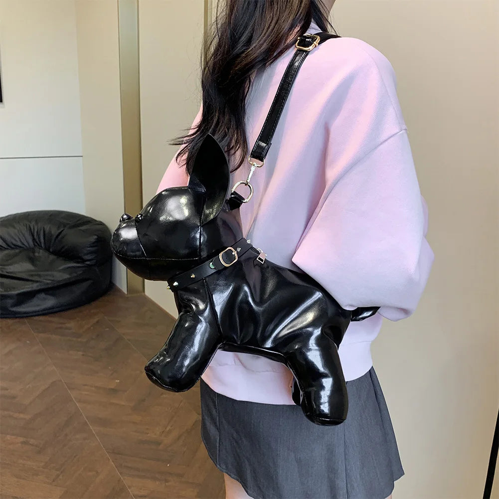Shoulder Bag for Men Women Bulldog Shaped Crossbody Bag PU Leather Adjustable Strap Handbag with Zipper for Shoping Travel