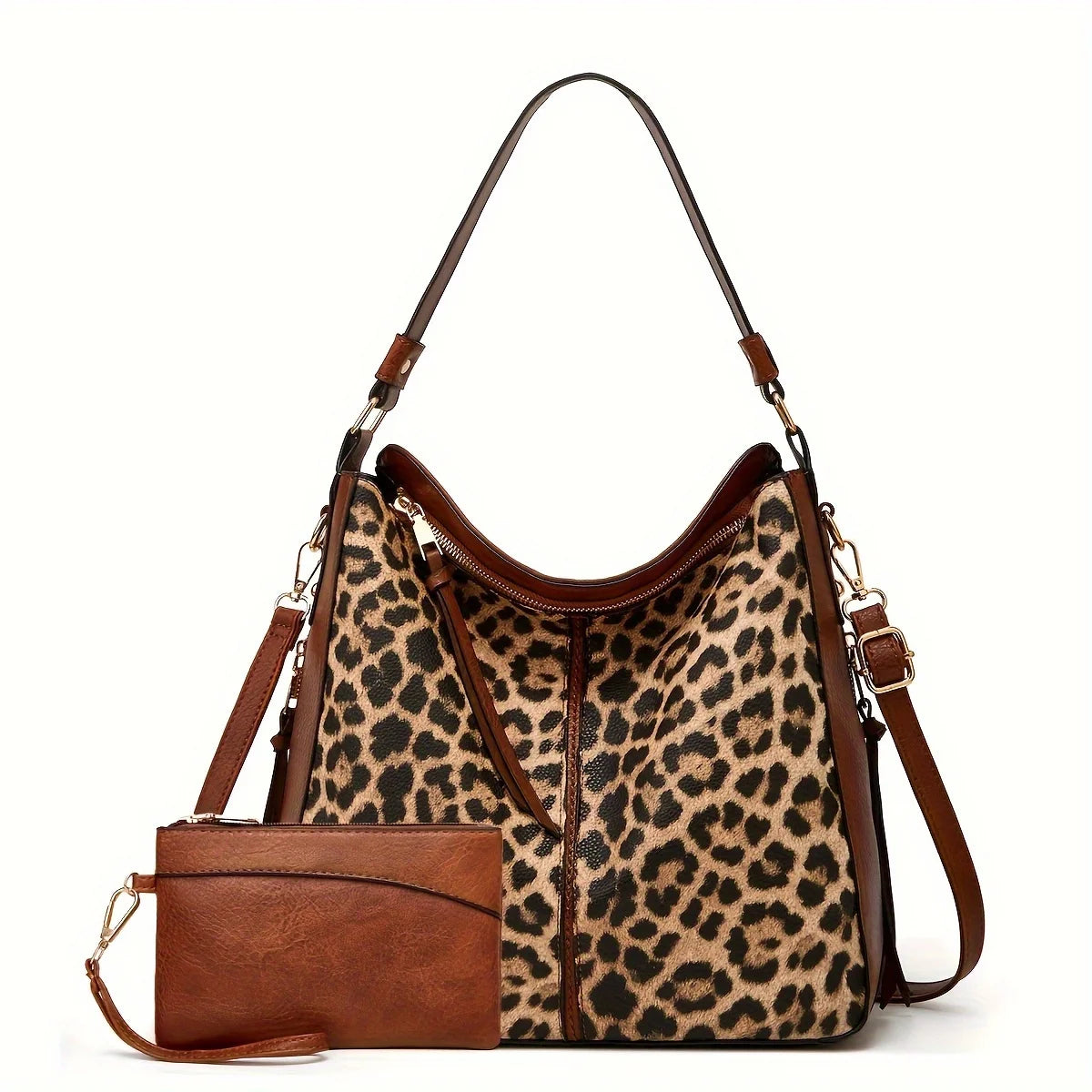 2PC Set Purses Tote Bag For Women, Handbags PU Leather Large Shoulder Bag,  Cow Pattern Work Bags With Multi-Pockets