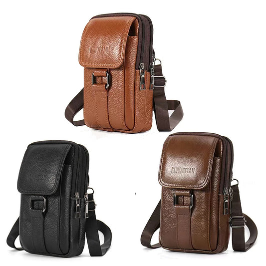 Portable Crossbody Bags Cowhide Leather Men Messenger Bags Fashion Simple Multi-pockets Casual for Outdoor Sport
