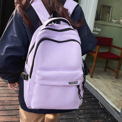 Large Capacity Solid Color Backpack for High School Students, Simple Black Travel Backpack for Middle School Students