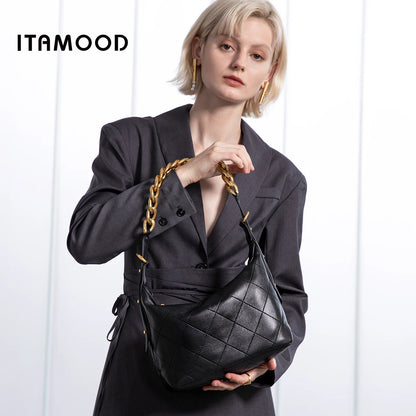 ITAMOOD Genuine Leather Shoulder Bag for Christmas Gift Luxury Branded Quilted Tote Crossbody Bag With Gold Color Chain Strap