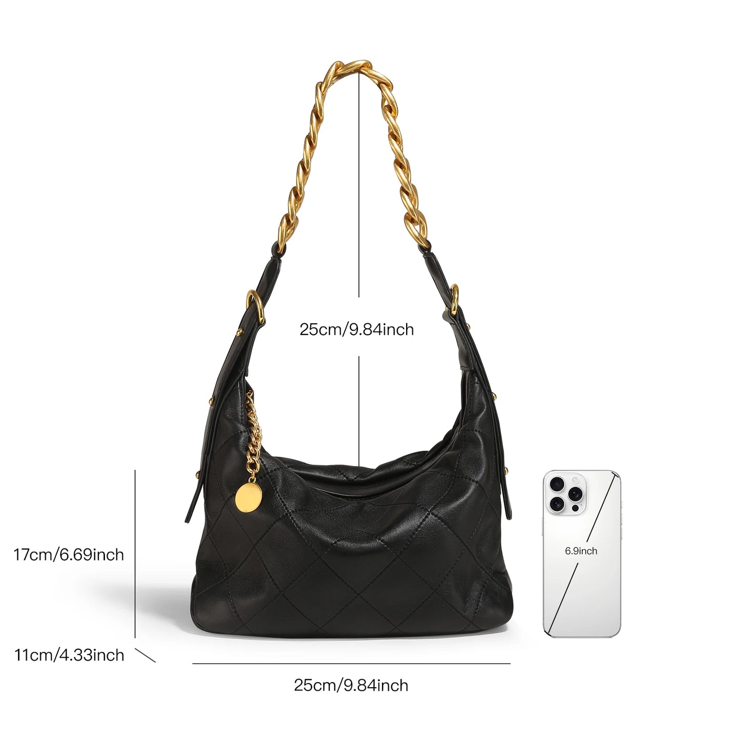 ITAMOOD Genuine Leather Shoulder Bag for Christmas Gift Luxury Branded Quilted Tote Crossbody Bag With Gold Color Chain Strap