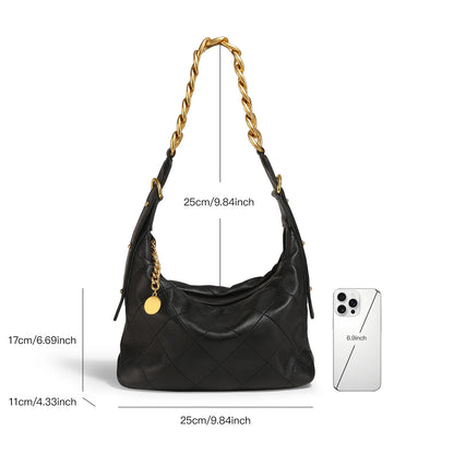 ITAMOOD Genuine Leather Shoulder Bag for Christmas Gift Luxury Branded Quilted Tote Crossbody Bag With Gold Color Chain Strap