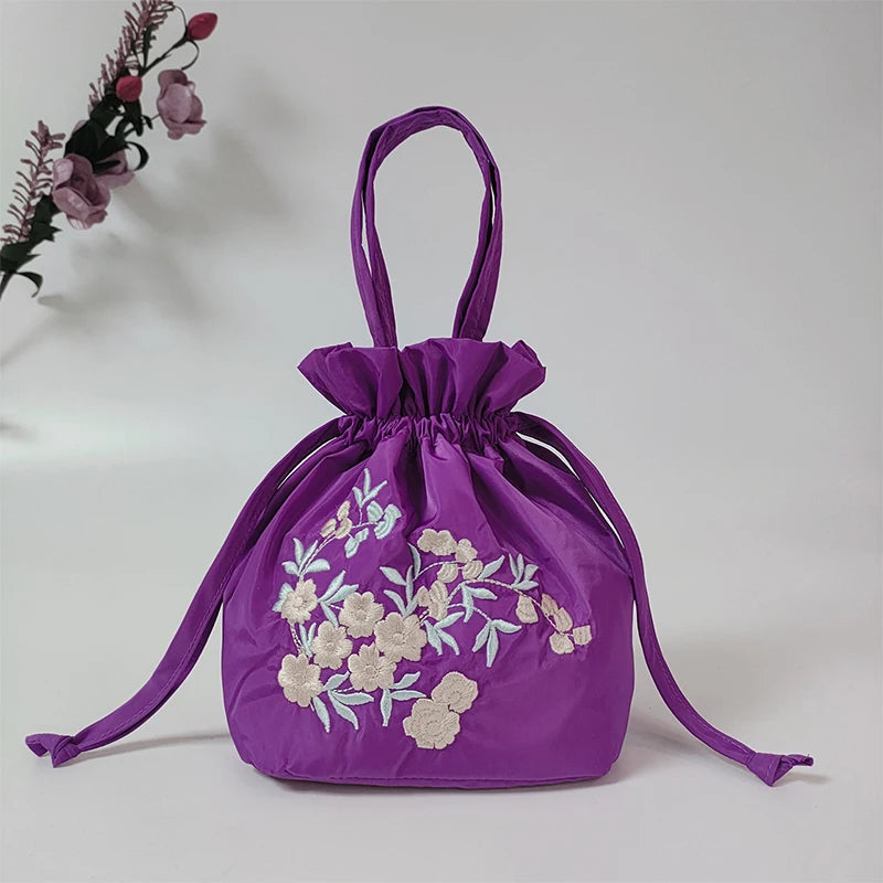 Elegant Silk Embroidery Flower Handbag Tote Bag Shopping Bag Ethnic Style Bag Chinese Style Small Bag