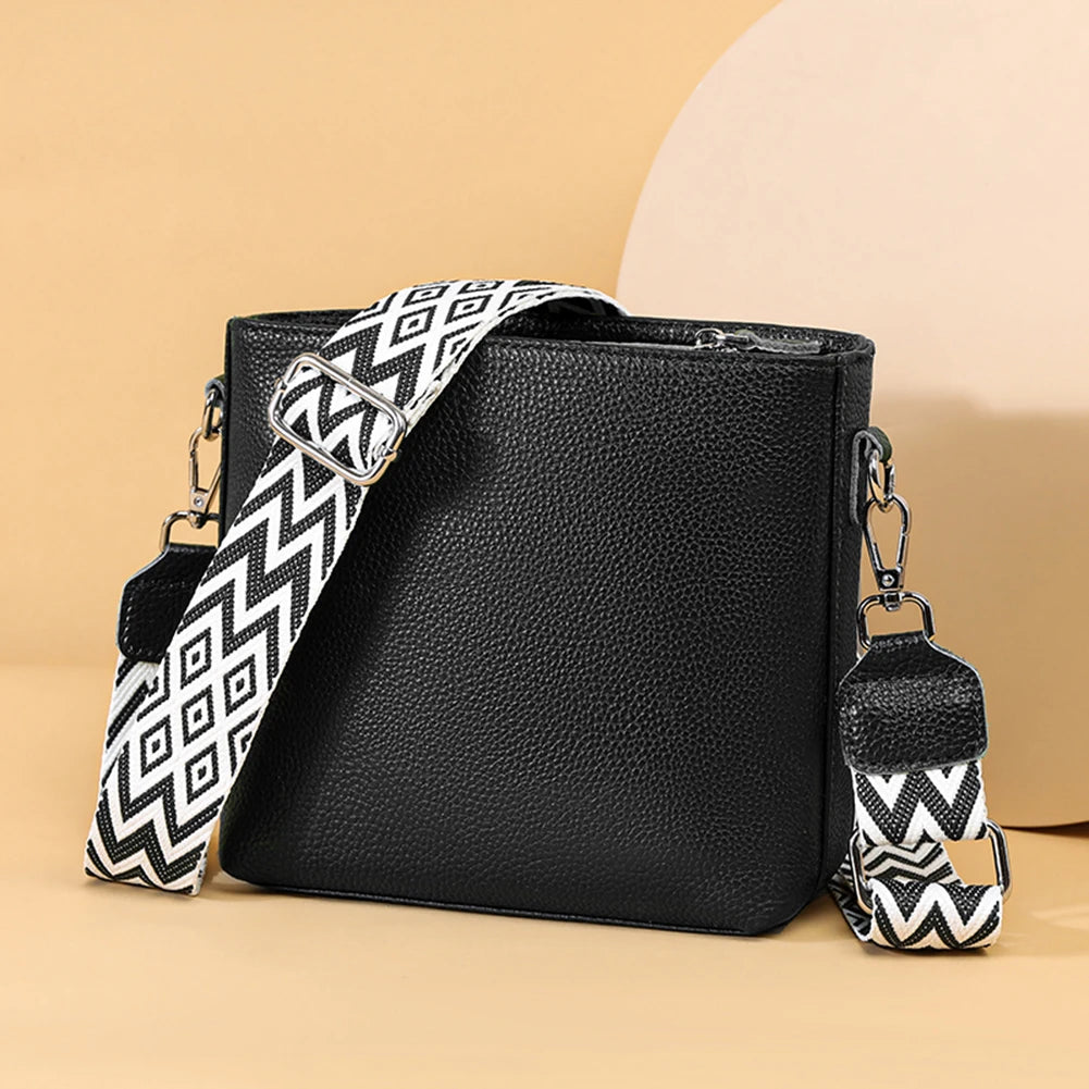 Genuine Leather Shoulder Bag Soft Trendy Crossbody Bag with Guitar Strap Designer Tote Bag Satchel Purse for Women