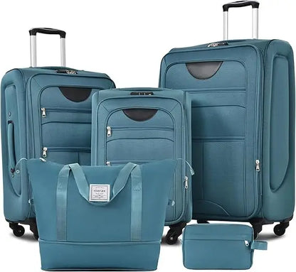 Merax Softside Luggage Set 3 Piece Suitcase with Duffel Bag Spinner Wheels Lightweight Expandable Travel Luggage 22" 26" 30",Blu
