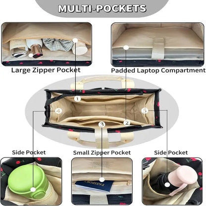 Large Canvas Tote Bag for Women Work Tote Bags with Pockets Laptop Crossbody Purses Everyday Bag Handbags for Travel