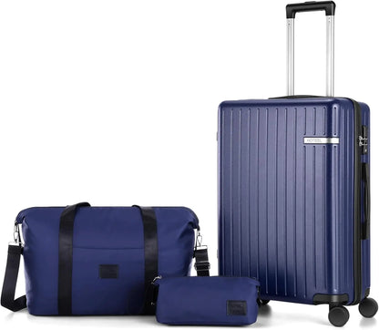 3 Piece Carry On Luggage Set ABS PC Suitcases Travel Case With Wheel Hardshell 20 inch Roller Luggage With Duffel Bag Travel Bag