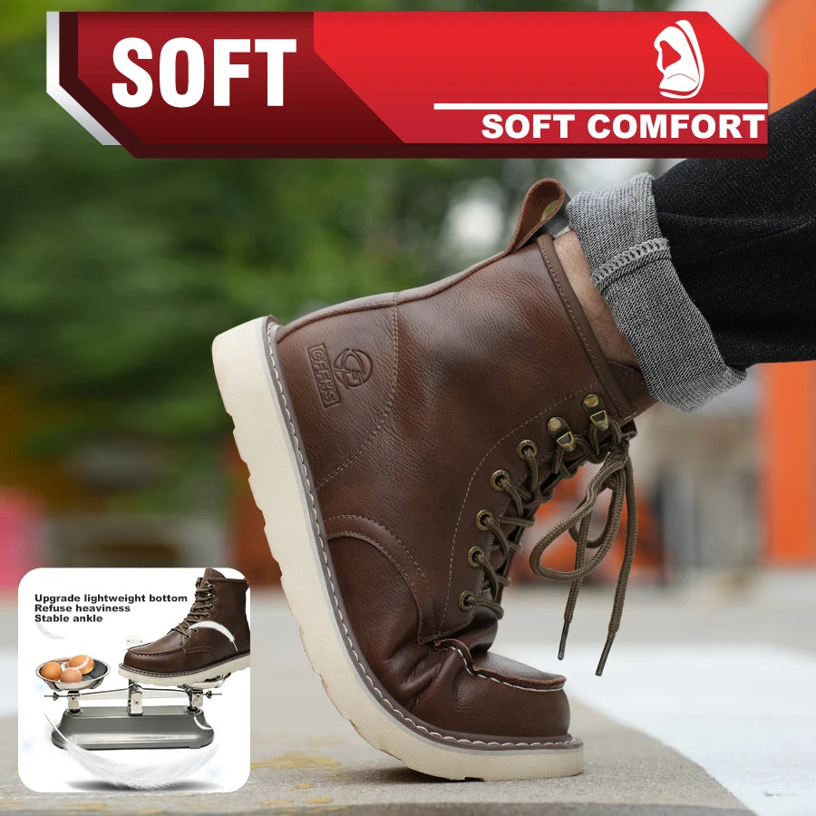 Two layer cowhide high top anti-smash anti-puncture breathable fashion labour insurance shoes