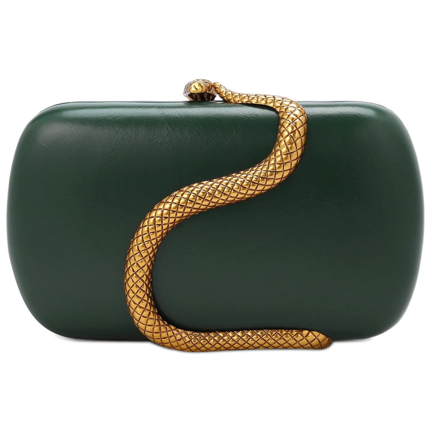 Women Glamorous Luxury Snake Hardware Decoration Pu Leather Clutch Long Chain Box Shaped Handbag Evening Bag Versatile Purse