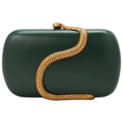 Women Glamorous Luxury Snake Hardware Decoration Pu Leather Clutch Long Chain Box Shaped Handbag Evening Bag Versatile Purse