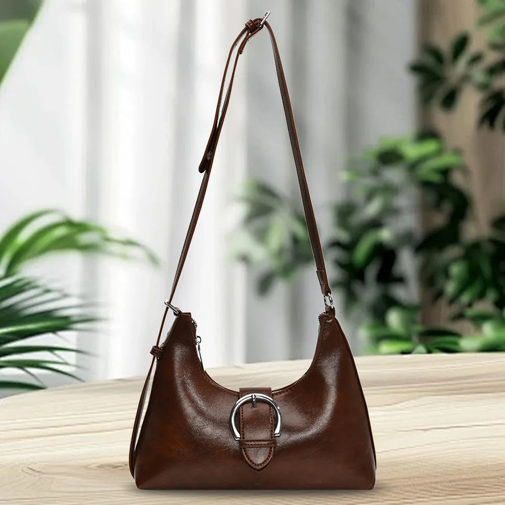 Shoulder Bag for Women with Inner Pocket Underarm Bag PU Leather Buckle Hobo Bag with Zipper Handbag for Work Travel