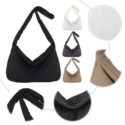 Women Nylon Puffer Tote Bag with Inner Pocket Shoulder Bag Solid Color Large Puffy Purse Hobo Bag for Work Travel