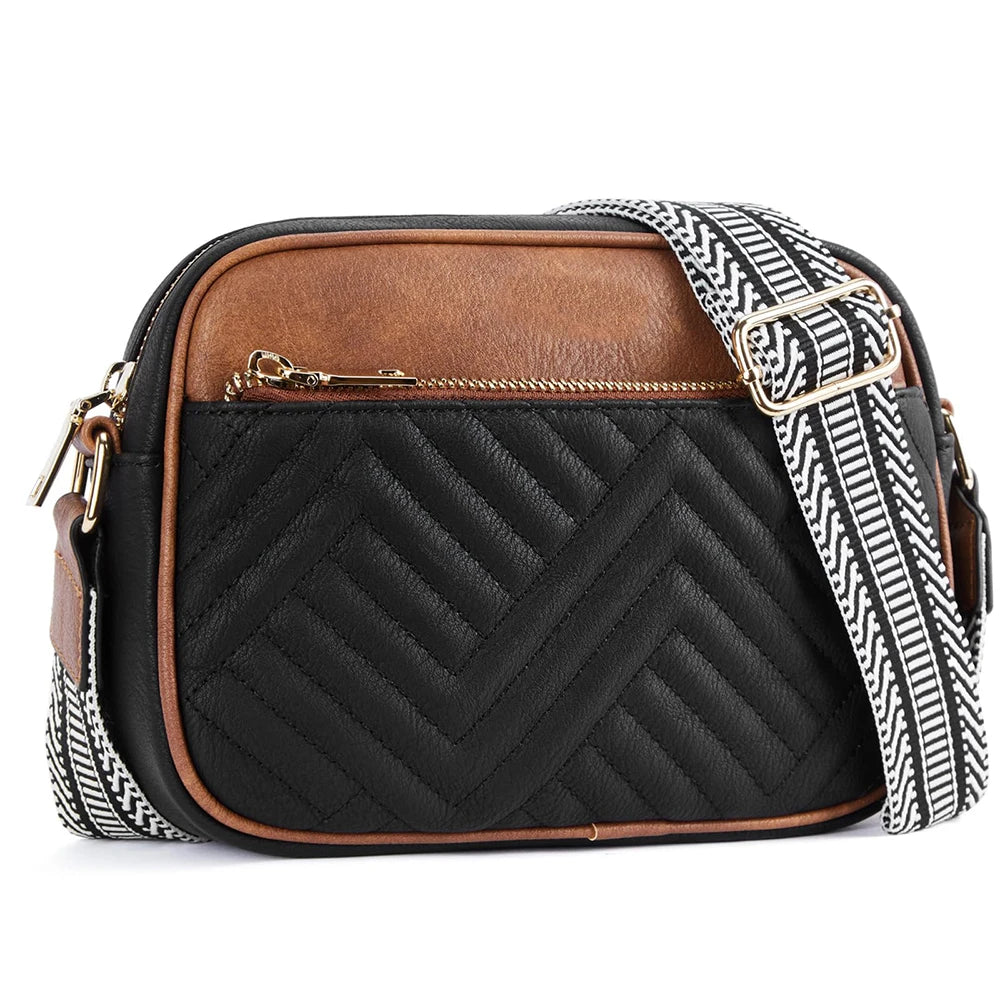Trendy Quilted Crossbody Bags for Women Luxury Designer Vegan Leather Purses Shoulder Handbags with Wide Strap