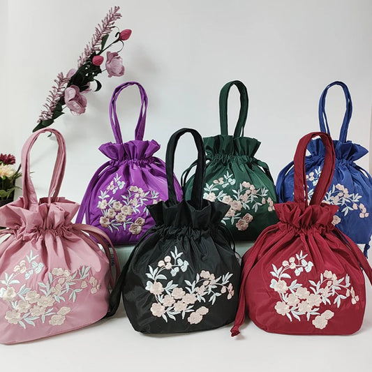 Elegant Silk Embroidery Flower Handbag Tote Bag Shopping Bag Ethnic Style Bag Chinese Style Small Bag