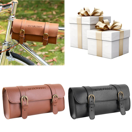 Motorcycle Saddle Storage Bag Leather Bike Handlebar Tool Bag Large Capacity Retro Bicycle Tail Bag for Outdoot Cycling