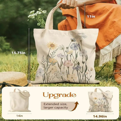 Aesthetic Tote Bag for Girls - with Magnetic Buckle and Zipper Inner Pocket for Women Lady Canvas Cotton Tote Bag
