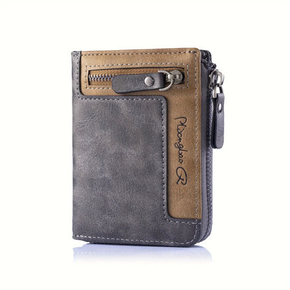 1pc Premium Retro Short Wallet for Men,Stylish Multifunction PU Leather Zipper Durable Wallet