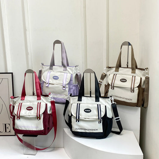 Colorblock Shoulder Bag Large Capacity School Bag Casual Shoulder Purse for Women Teen Girls Students