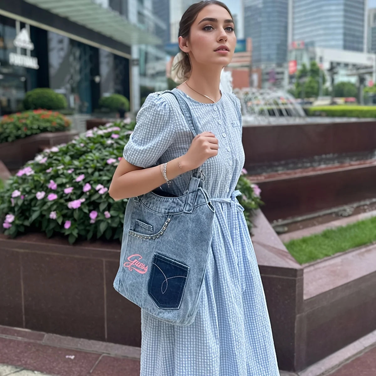 Large Denim Crossbody Bag for Women - Stylish Cowboy Material, Unlined, Buckle Closure, Perfect for Daily Commuter, Work, and Sh