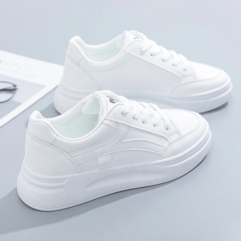 Ladies' casual versatile casual white shoes, thick soled lace up sports women's shoes can be worn all year round