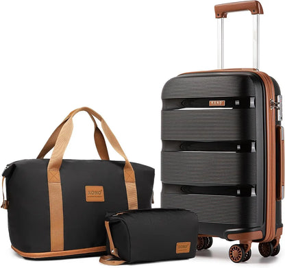 Kono Luggage Sets 3 Piece Hard Shell Travel Trolley 4 Spinner Wheels Lightweight Polypropylene Suitcase with TSA Lock
