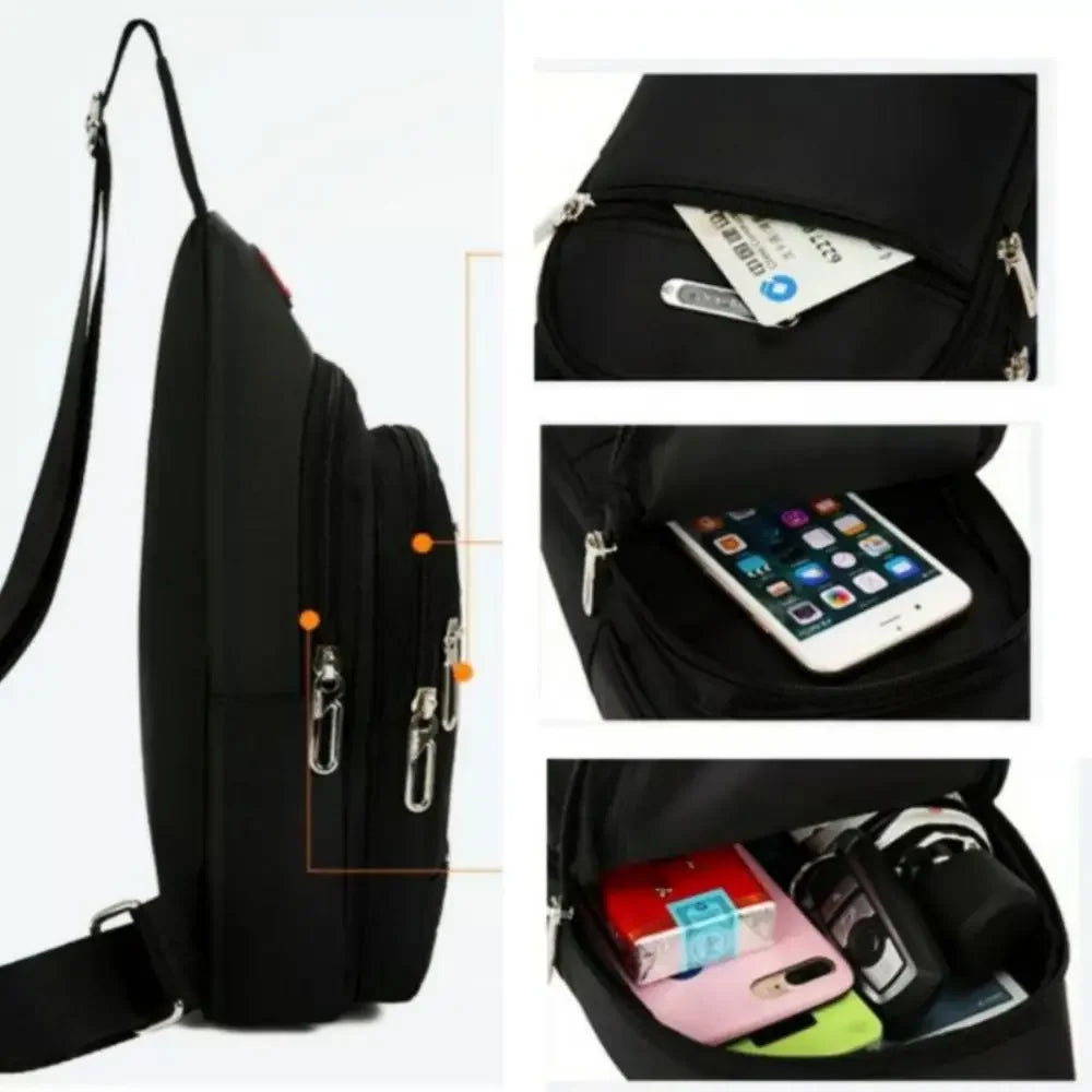 Casual Men Sling Bag Crossbody Shoulder Bag Sling Chest Bag Outdoor Travel Sports USB Charge Port Oxford Cloth 3 Zipper Bag