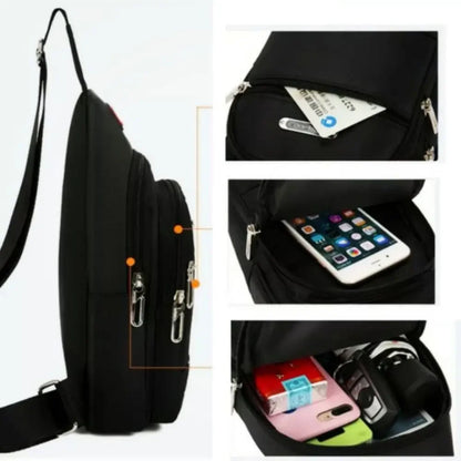 Casual Men Sling Bag Crossbody Shoulder Bag Sling Chest Bag Outdoor Travel Sports USB Charge Port Oxford Cloth 3 Zipper Bag