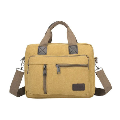 Men's Canvas Travel Handbag Large Capacity Multi-layer Crossbody Shoulder Bag Student Leisure Tote with Top-Handle