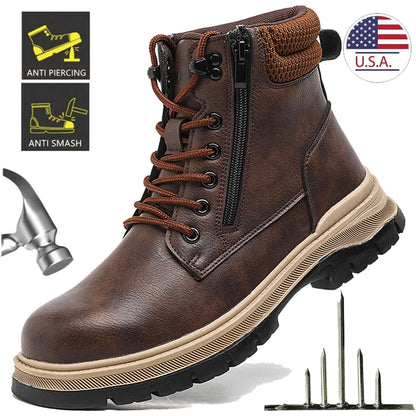 Waterproof Safety Boots Men Indestructible Steel Toe Work Boots Anti-smash Stab-resistant Safety Shoes Biker Botas Para Hombre