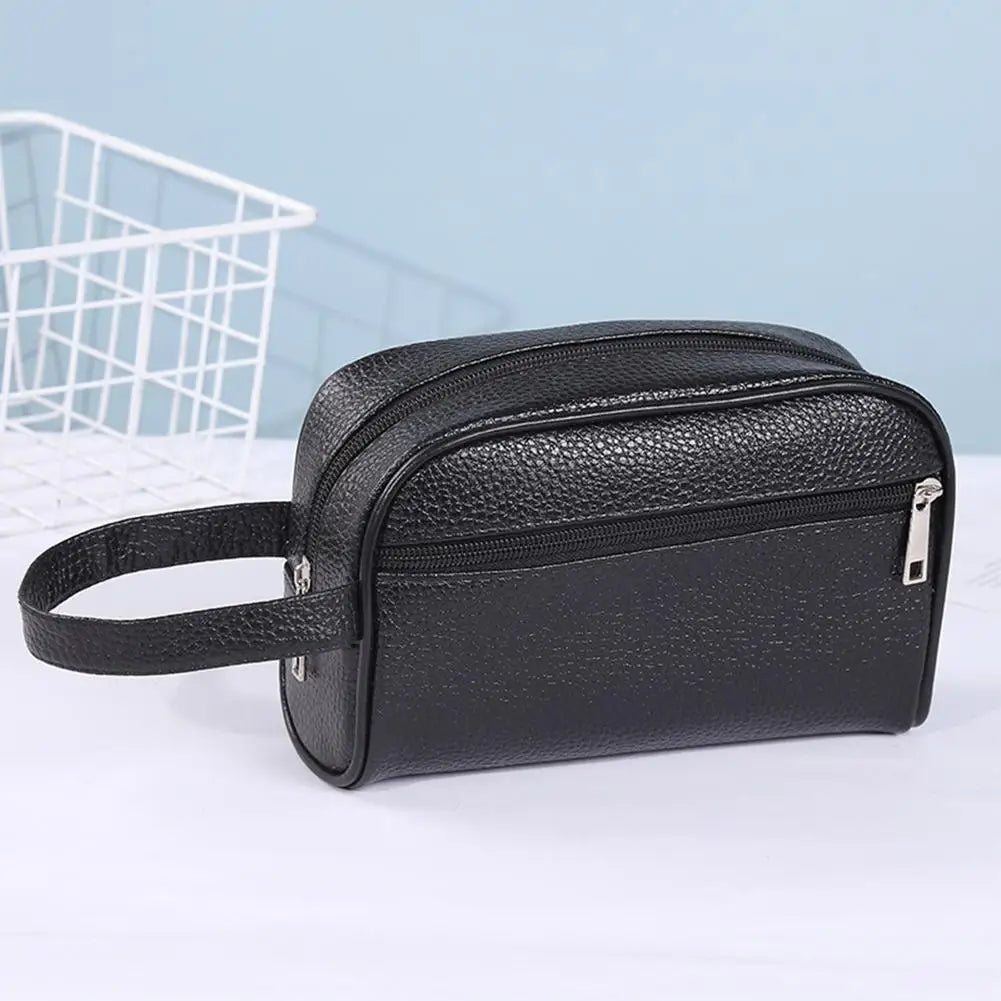 Fashion PU Leather Wristlet Bag Solid Color Phone Wristlet Bag Casual Toiletry Bag Small Purse for Men Women