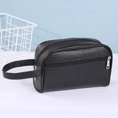 Fashion PU Leather Wristlet Bag Solid Color Phone Wristlet Bag Casual Toiletry Bag Small Purse for Men Women