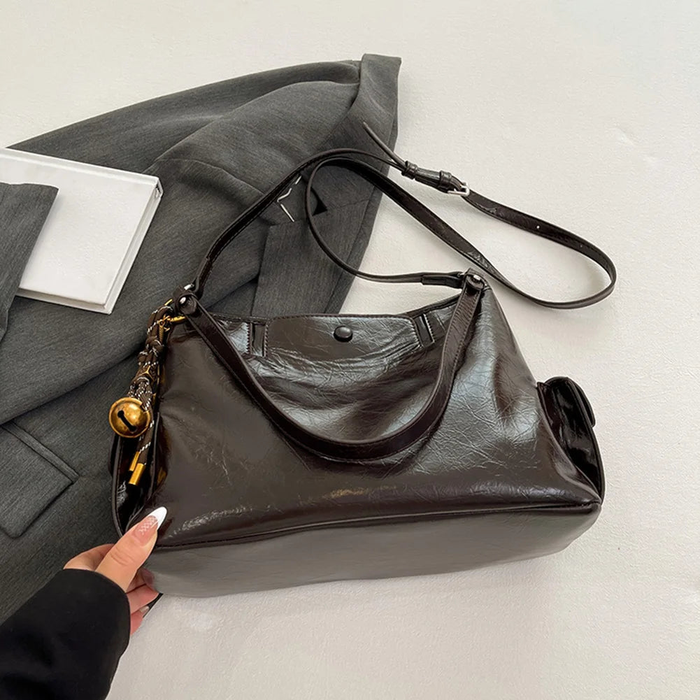 Women Casual Underarm Bag with Pendant Retro Crossbody Bag PU Leather Trendy Tote Bag Travel Shopping Work Date Bag