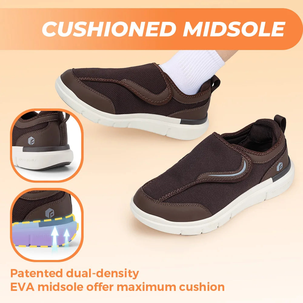 FitVille Men's Diabetic Shoes Extra Wide for Elder Orthopedics Feet Swollen Adjustable Walking Shoe Elderly Foot Pain Relief