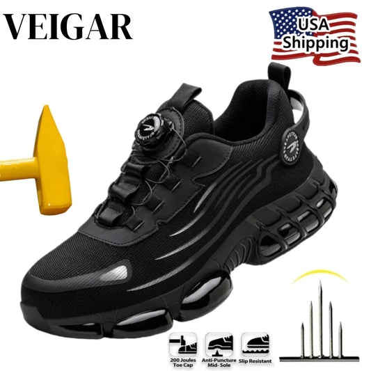 Rotary Buckle Work Sneakers Protective Shoes Lightweight Safety Shoes Puncture-Proof Anti-smash Steel Toe Shoes Work Footwear