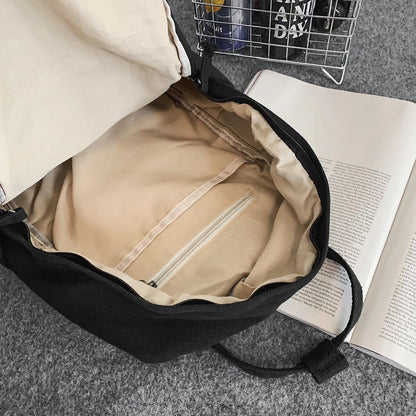 Casual College Students Backpack Cotton Canvas Traveling Commuting Backpacks Large Capacity Solid Color Fashion Knapsack