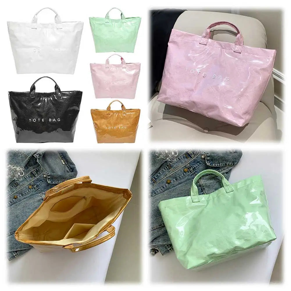 PVC Tote Bag Large Capacity Travel Shopping Bag Y2K Top Handle Bag for Women Work Shopping Travel